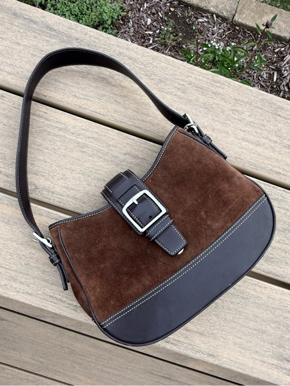 Vintage Y2K Chocolate Brown Leather and Suede Coach Shoulder Bag